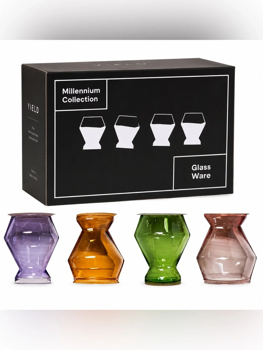 Yield Millennium Collection Stemless Glasses Set 4 Barware Glassware Home Decor